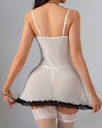 Sexy See-Through Lace Seductive Dress With Fishnet Stockings Set