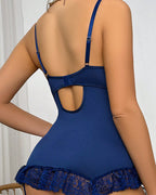 Women's Floral Lace Bow Garter Babydoll Corset Set