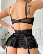 Sexy Lace Skirt Splicing Pajamas Three-Piece Set