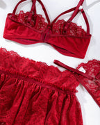 Sexy Lace Skirt Splicing Pajamas Three-Piece Set