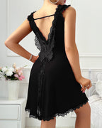 Sexy V-Back Butterfly Design High-Slit Lace Nightdress