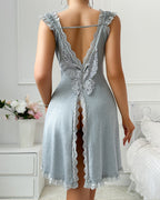 Sexy V-Back Butterfly Design High-Slit Lace Nightdress