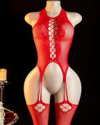 Sexy Round Neck Halter Neck Hollow Stretch Bodysuit