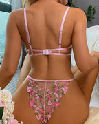 Lace Flower Embroidery Sexy Lingerie Set