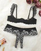 Sexy Lace Mesh Open Crotch Hollow Bra Underwear Set