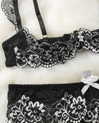 Sexy Lace Mesh Open Crotch Hollow Bra Underwear Set