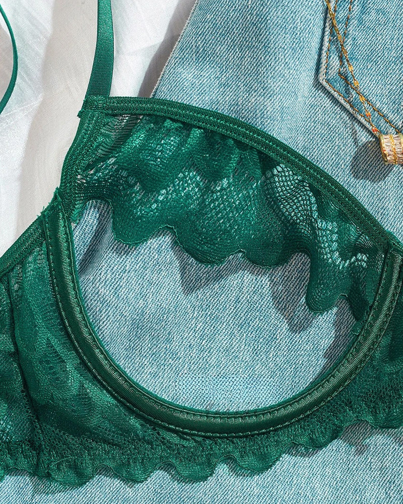 Women's Sexy Lace Mesh Hollow Underwear Set