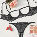 Sexy Lace Hollow Anti-Sagging Bra and Crotchless Thong Set