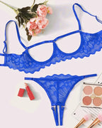 Sexy Lace Hollow Anti-Sagging Bra and Crotchless Thong Set