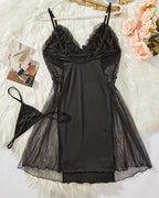 Sexy Lace Mesh See-Through Suspender Nightdress