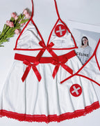 Sexy Female Nurse Role Play Bow Uniform Pajamas Set