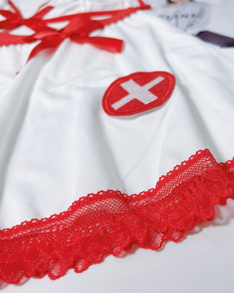 Sexy Female Nurse Role Play Bow Uniform Pajamas Set