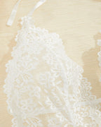 Sexy Hollow Lace See-through Suspenders Open Crotch One-piece Pajamas