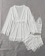 Sexy Lace Tulle Pajamas Three-piece Set