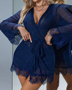 Sexy Lace Tulle Pajamas Three-piece Set