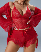Sexy Lace Tulle Pajamas Three-piece Set