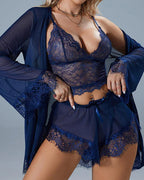 Sexy Lace Tulle Pajamas Three-piece Set