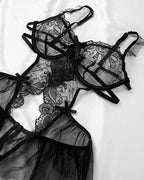 Sexy Lace Mesh Open Crotch Hollow Back One-piece Pajamas