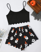 Halloween Fun Print Sleeveless Tank Top and Shorts Loungewear Set