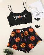 Halloween Fun Print Sleeveless Tank Top and Shorts Loungewear Set