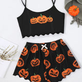 Halloween Fun Print Sleeveless Tank Top and Shorts Loungewear Set