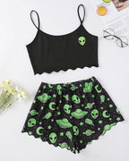 Halloween Fun Print Sleeveless Tank Top and Shorts Loungewear Set