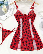 Christmas Lace Bow V-Neck Suspender Nightdress