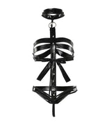 Halter Backless Cutout PU Leather Harness Teddy