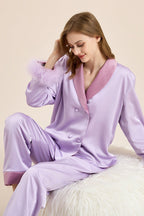 Feather Trim Red Pyjamas Set