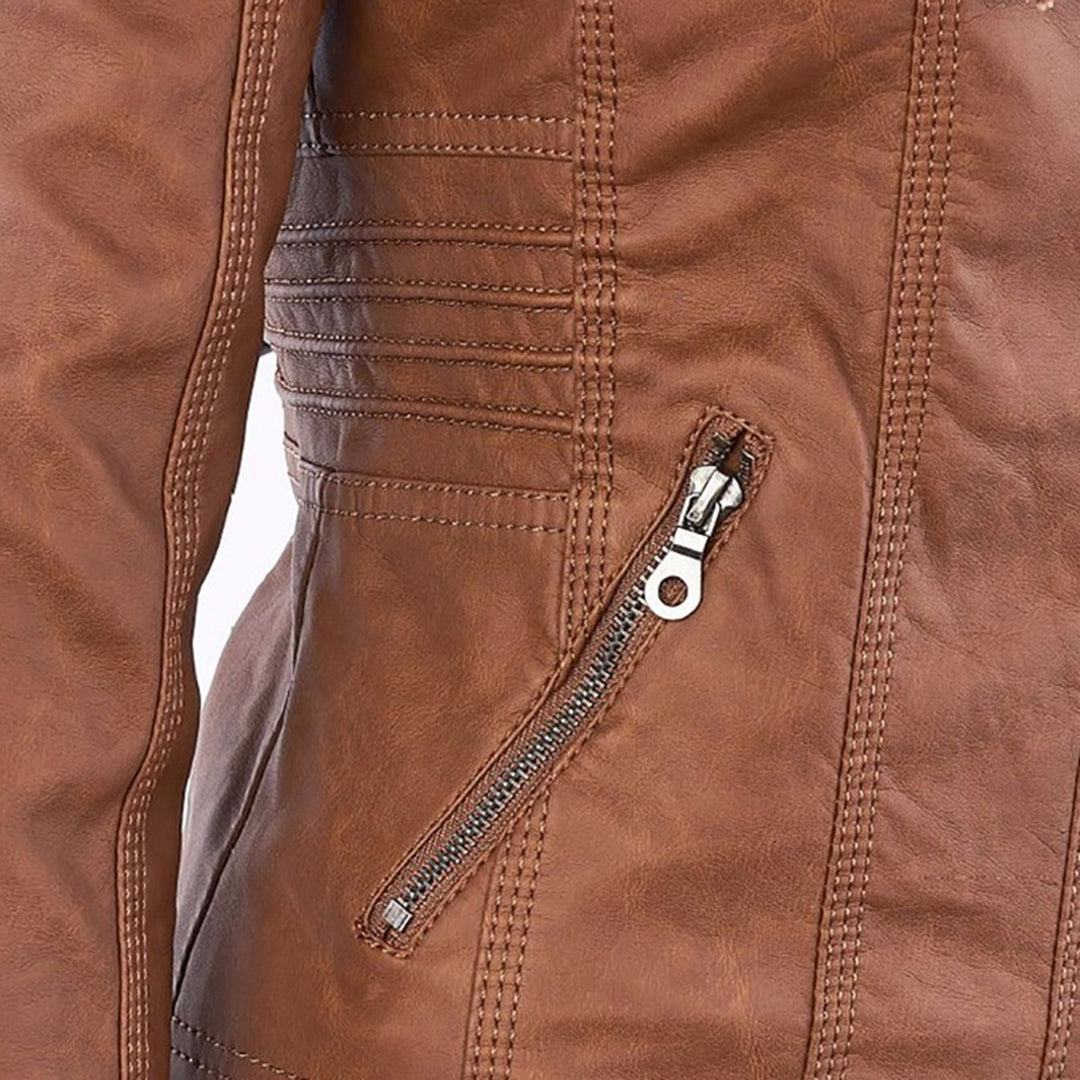 Pia | Moderne Lederjacke mit Kapuze