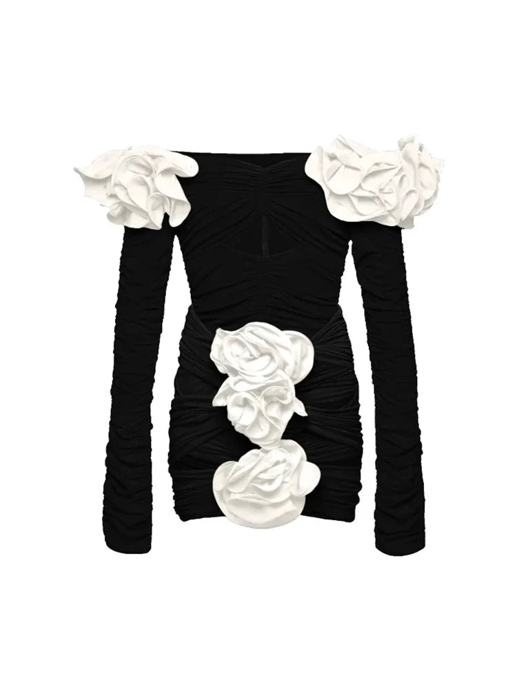 3D Floral Black Swimsuit Set