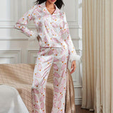 Christmas Tree Print Satin Pajama Set