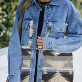 Boho Geometric Patchwork Denim Wool Coat