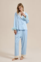 Feather Trim Red Pyjamas Set