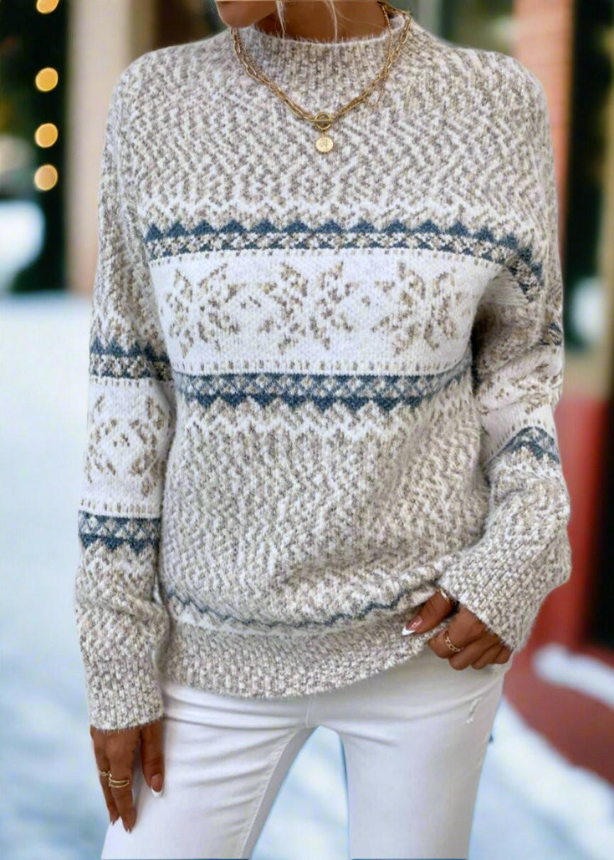 Let It Snow Snowflake Mock Neck Sweater – Cozy Winter Knit