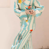 Homewear - Printed Ice Silk Long Sleeve Pajama Set