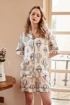 Hot Air Balloon Print Pajama Set - White