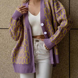 Casual Street Stripe Button Braided Contrast V-Neck Cardigan