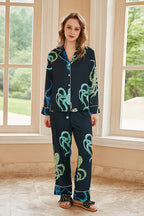 Octopus Print Long-Sleeve Pajama Loungewear Set