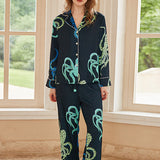 Octopus Print Long-Sleeve Pajama Loungewear Set