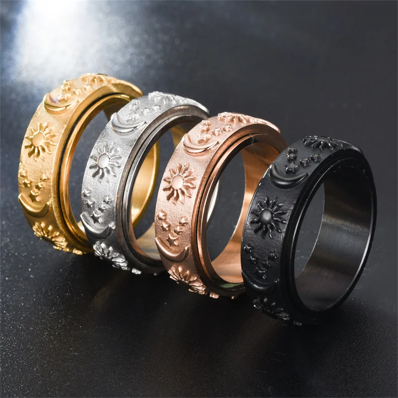 Sun, Moon & Stars Anxiety Relief Spinner Ring for Couples