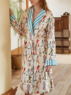 Ski Sports Print Silk Robe Set