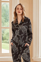 Black Jaguar Print Long-Sleeve Pajama Set