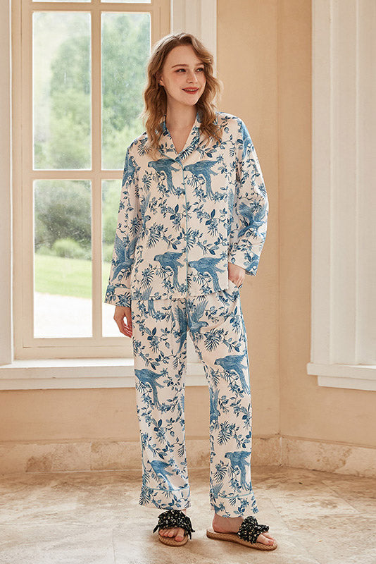 Parrot Print Long-Sleeve Pajama Loungewear Set