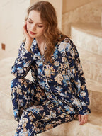 Begonia Flower Print Long-Sleeve Pajama Loungewear Set
