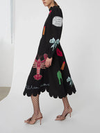 Robe midi à volants en coquille Saint-Jacques avec graffiti de homard