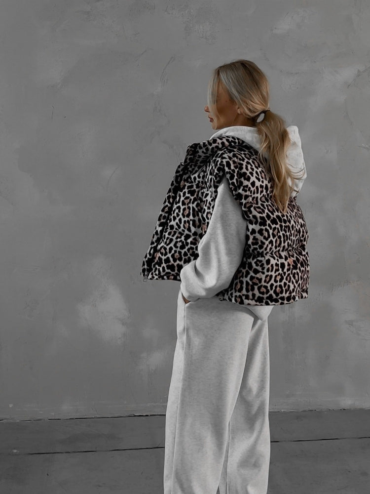 Stand Collar Leopard Cardigan