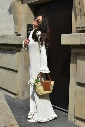 Clara Ruffle Long Sleeve Knit Maxi Dress – Cozy Elegance for Any Occasion