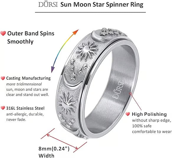 Sun, Moon & Stars Anxiety Relief Spinner Ring for Couples