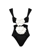 3D Floral Black Swimsuit Set